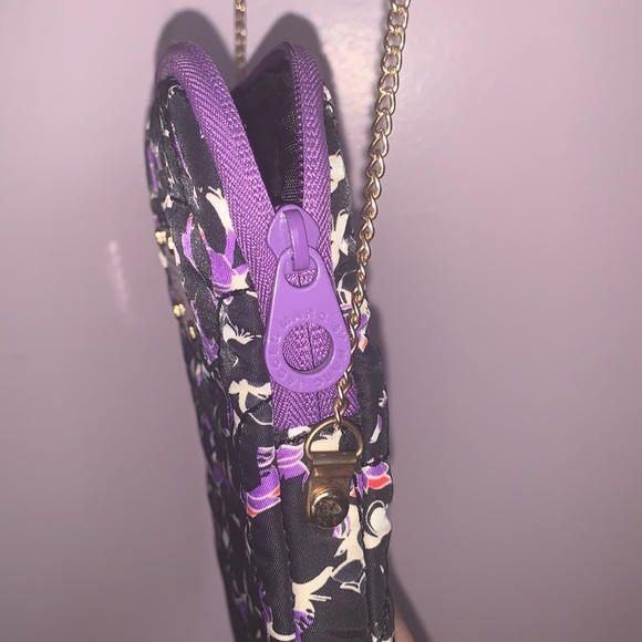Marc Jacobs iPad cross body bag with zipper gold chain flower black white purple - Picture 7 of 10